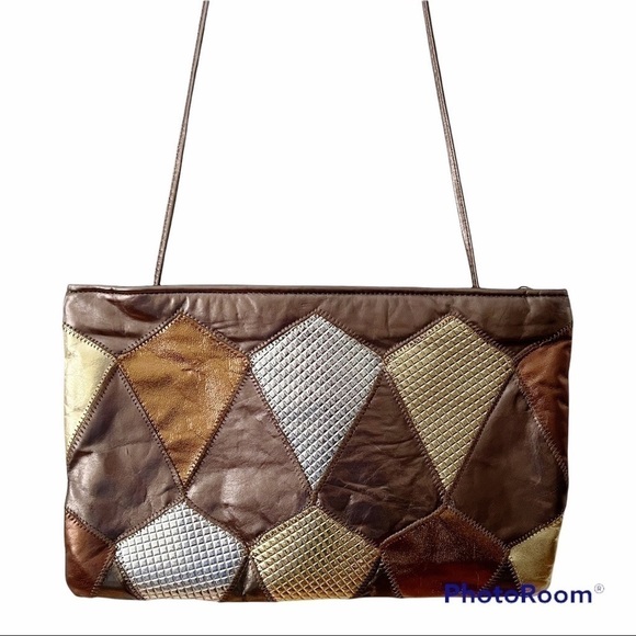 Vintage Metallic Leather Patchwork Shoulder Bag / Clutch - Picture 4 of 13